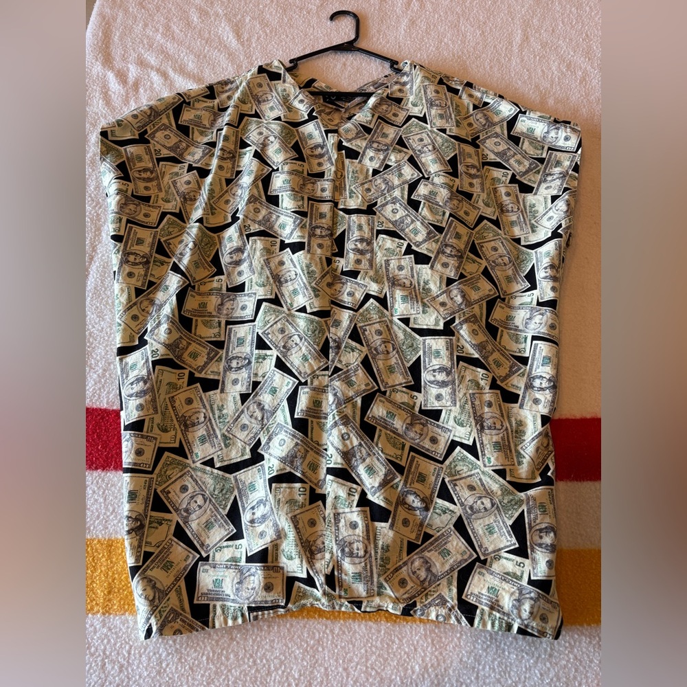 Handmade money print shift dress